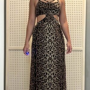 Sans Souci Black and Tan Halter Maxi Dress